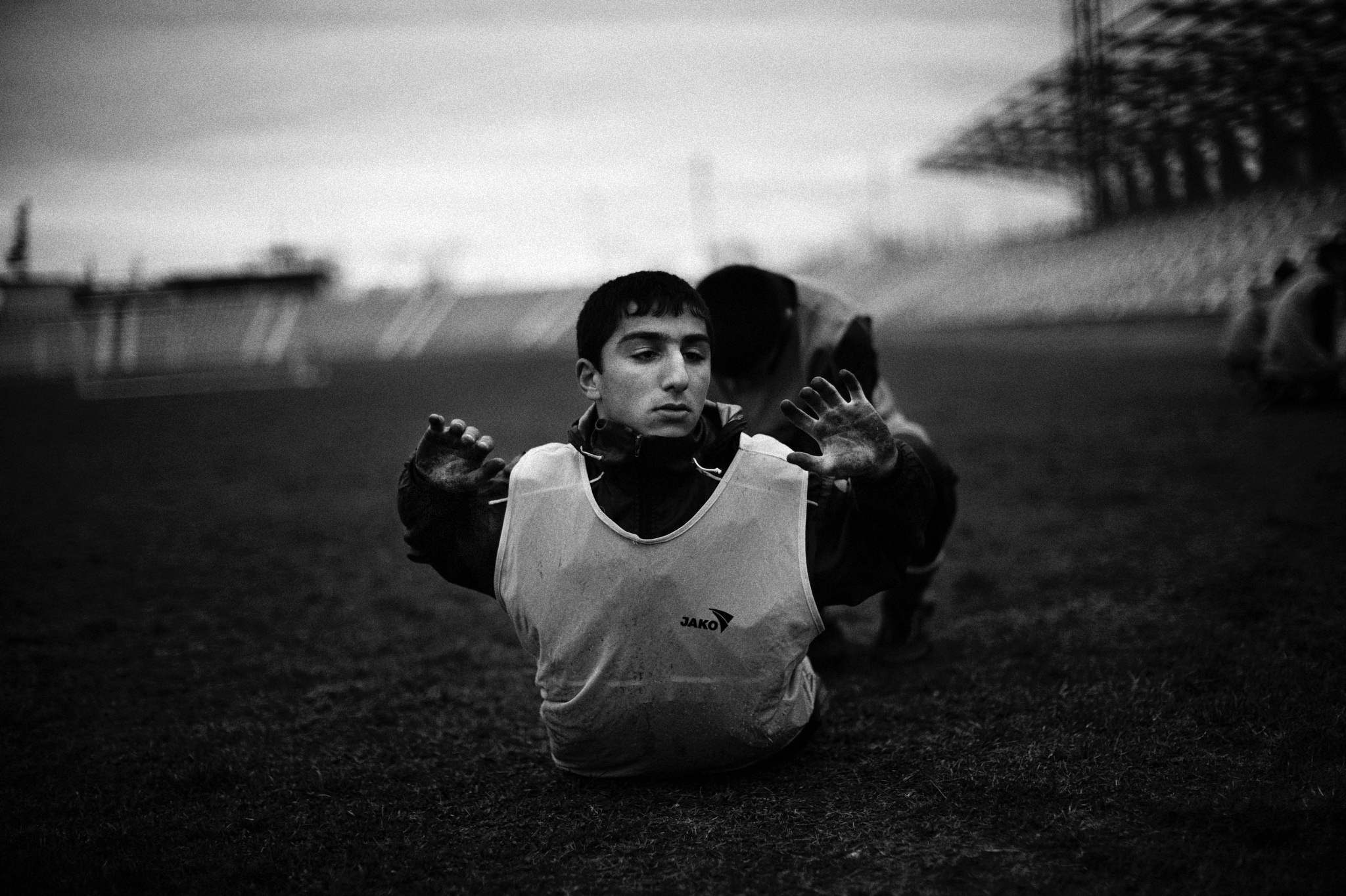 Photo: Dirk-Jan Visser / Stepanakert: 17-03-2010: Picture of the training of the 15/16 age group of Lernayin Artsakh (Karabakh Stepanakert) inside the Stepanakert stadium. These boys train four to five times a week, led by professional coaches derived from the Karabakh Stepanakert veterans. During the 2009/2010 season, the first youth squad did not perform in the Armenian League, preparing for participation again next year. David Martirosyan is one of 8 players from his group who made to the first team-selection.